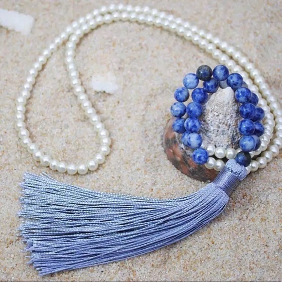 NWT Pearl + Porcelain Beaded Long Tassel Necklace - Picture 1 of 8